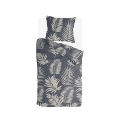 Byrklund - Dekbedovertrek Pretty Palm - 140x220 Cm - Grijs / Blauw