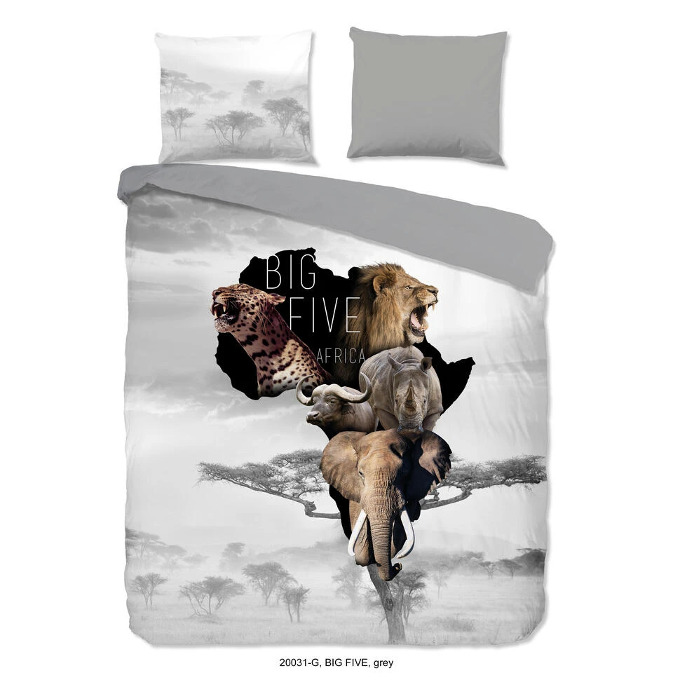 Good Morning Dekbedovertrek "Big Five" - Grijs - (240x220 Cm)