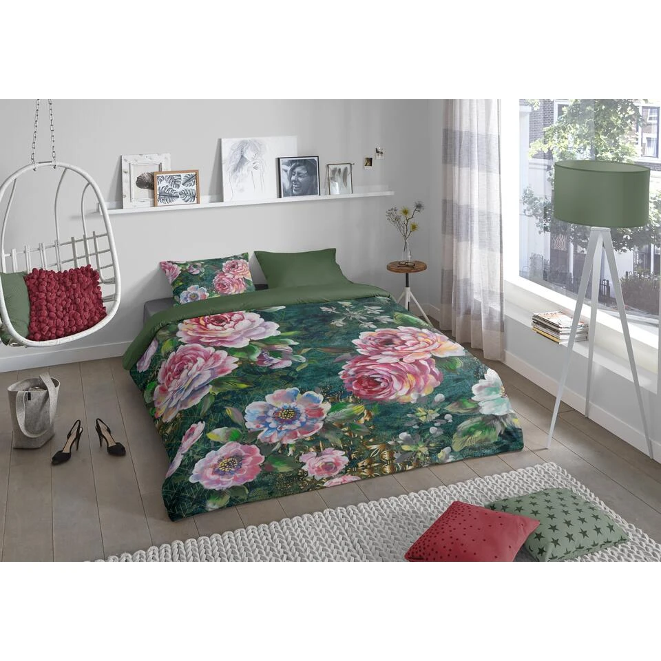Good Morning Dekbedovertrek "Fleur" - Groen - (140x220 Cm) - Afbeelding 2