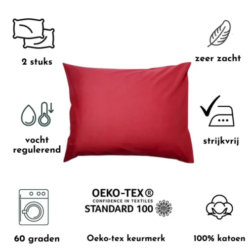 Zavelo Kussenslopen - Hotelkwaliteit - Set Van 2 Stuks - Rood - 60x70cm - 100... - Afbeelding 4