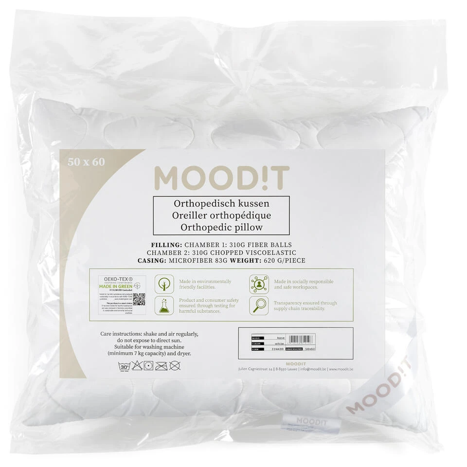 Moodit Orthopedisch Hoofdkussen Base - 50 X 60 Cm - Microvezel - Afbeelding 2