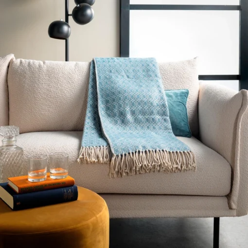 ELODIE - Plaid 140x180 Cm - Sagebrush Green - Lichtgroen & Beige - Franjes - Geo - Afbeelding 2