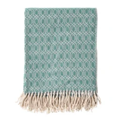 ELODIE - Plaid 140x180 Cm - Sagebrush Green - Lichtgroen & Beige - Franjes - Geo