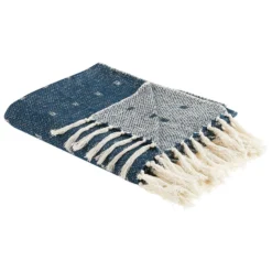 Beliani Plaid TAARI - Blauw Katoen, Acryl