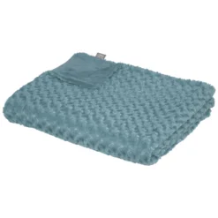 Atmosphera Bank/bed Deken/plaid - Geknoopt Motief - 230 X 180 Cm - Aqua Blauw