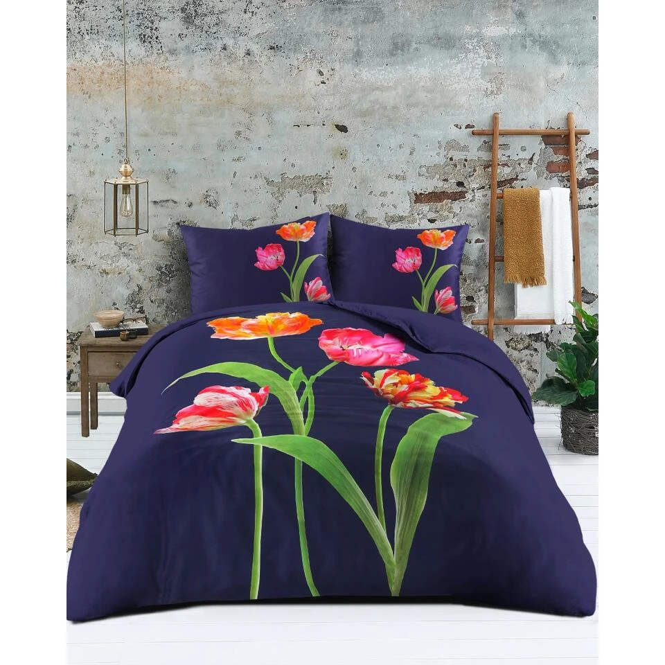 Papillon Dekbedovertrek Tulips - 240x200/220 Cm - Navy - Afbeelding 2