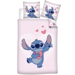 Disney Lilo & Stitch Dekbedovertrek, Hearts - 140 X 200 + 65 X 65 Cm - Katoen