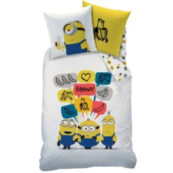 Minions Banana - Dekbedovertrek - Eenpersoons - 140 X 200 Cm - Wit