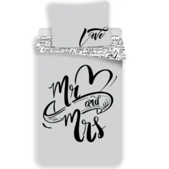 Mr & Mrs - Dekbedovertrek - Eenpersoons - 140 X 200 Cm - Grijs