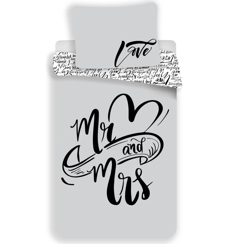 Mr & Mrs - Dekbedovertrek - Eenpersoons - 140 X 200 Cm - Grijs