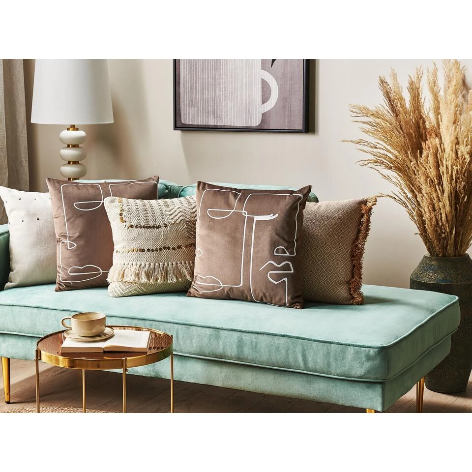 Beliani Sierkussen PHILODENDRON - Bruin Fluweel - Afbeelding 2