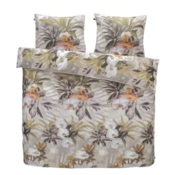 Comfort Dekbedovertrek Malene Bloemen - Taupe - 200x200/220 Cm