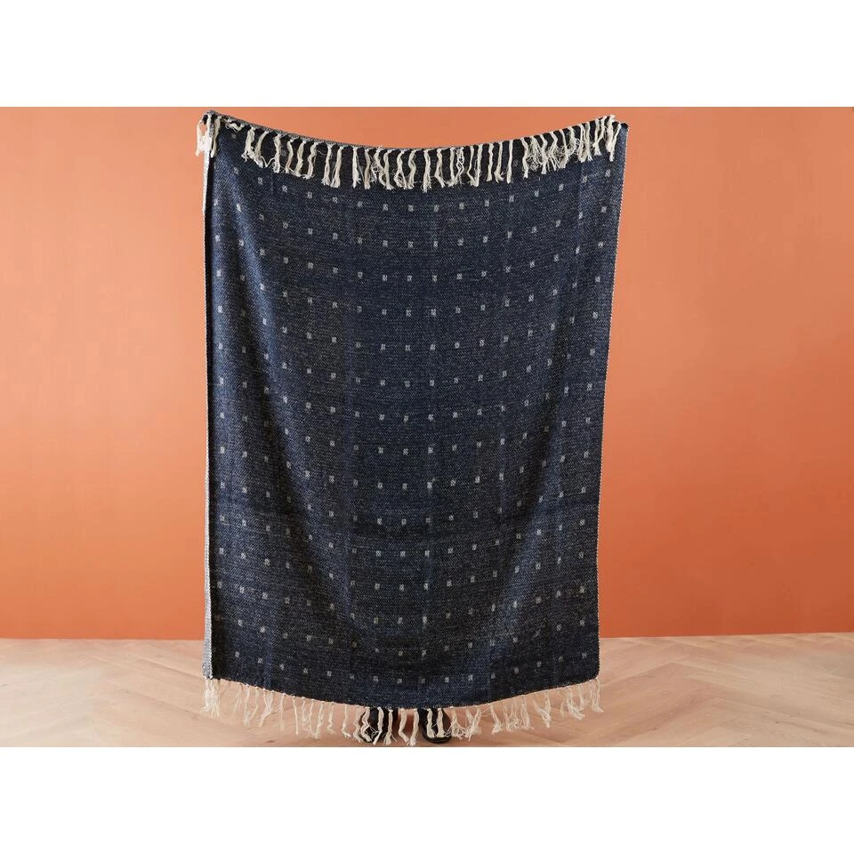 Beliani Plaid TAARI - Blauw Katoen, Acryl - Afbeelding 4