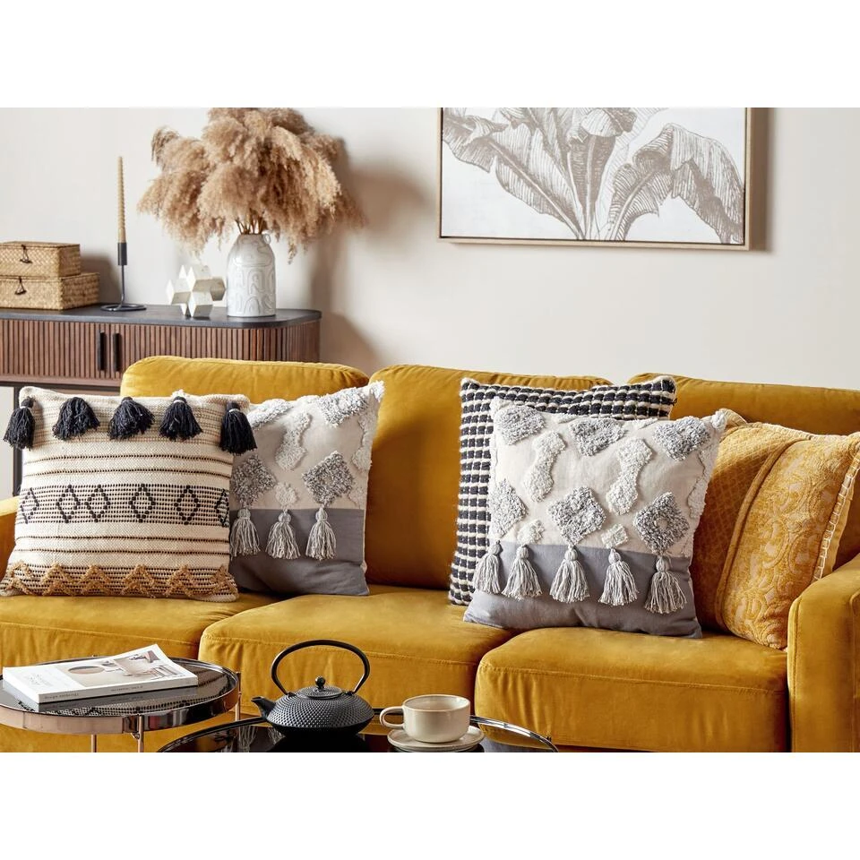 Beliani Sierkussen ALOCASIA - Beige Katoen - Afbeelding 2