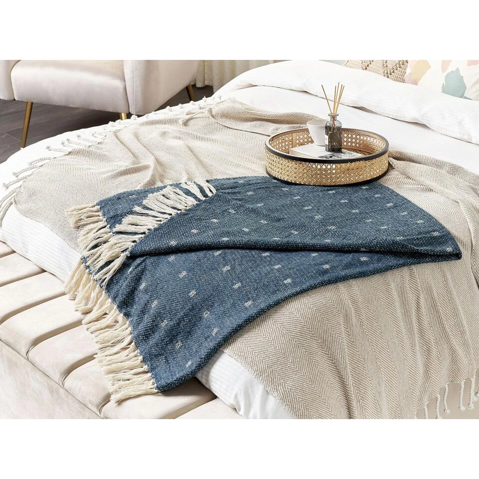 Beliani Plaid TAARI - Blauw Katoen, Acryl - Afbeelding 2